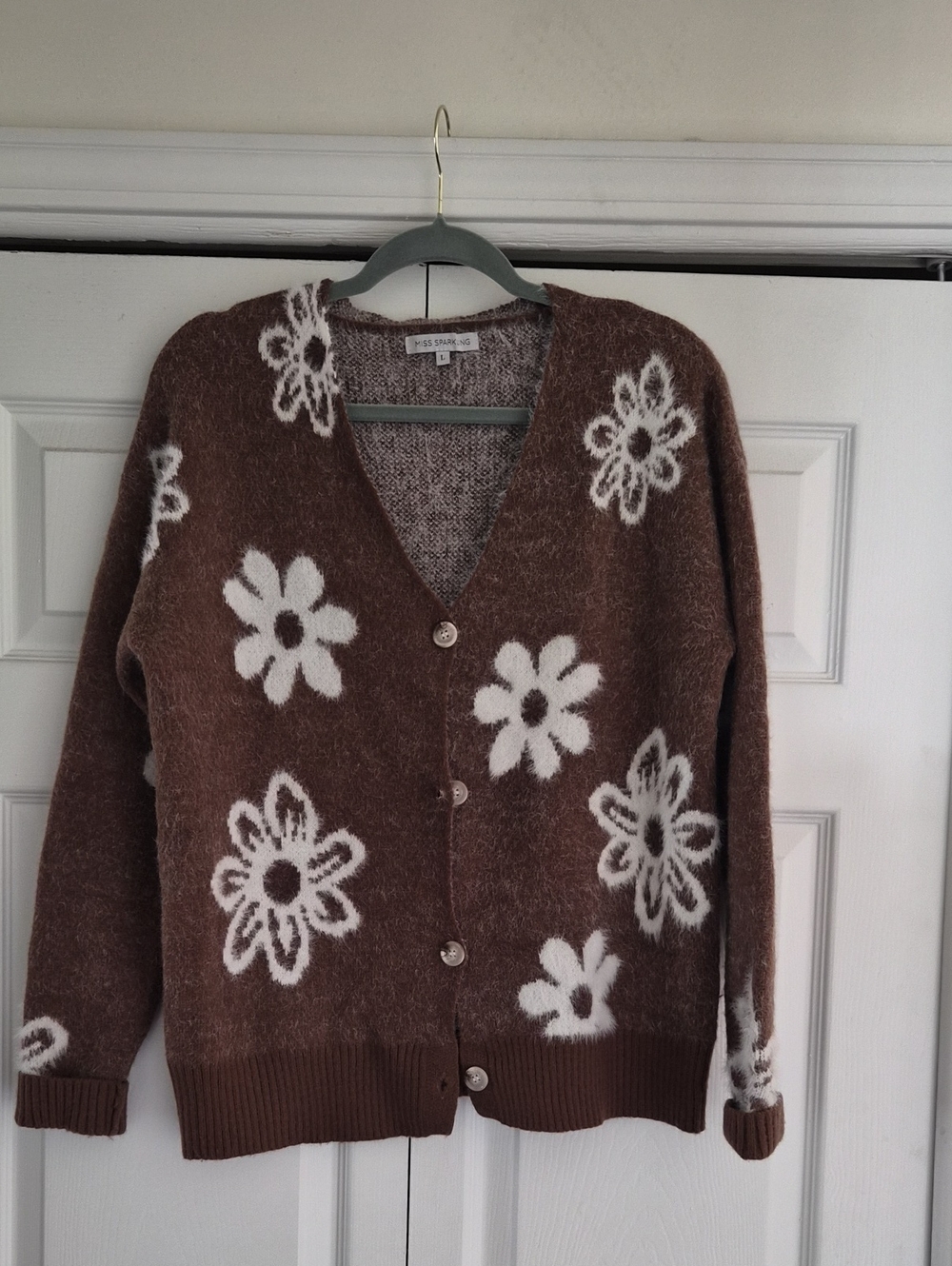 Cozy Brown Floral V-Neck Button Cardigan